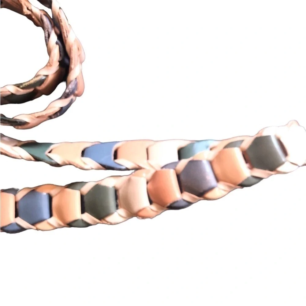Capezio Leather Braided Belt Neutral Colors Sz M Silver Buckle Choc Boho
